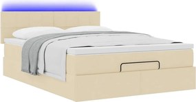 vidaXL Οθωμανικό κρεβάτι με στρώμα &amp; LEDs Cream 140x200 cm Ύφασμα