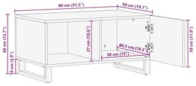 Τραπεζάκι Σαλονιού Μαύρο 80 x 50 x 40 εκ. από Μασίφ Ξύλο Μάνγκο - Μαύρο