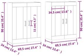 Ντουλάπια Τοίχου 2 τεμ. Γυαλιστερό Λευκό από Επεξεργασμένο ξύλο - Λευκό