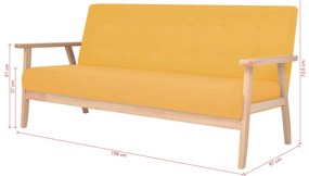 vidaXL Καναπές Τριθέσιος Κίτρινος Υφασμάτινος