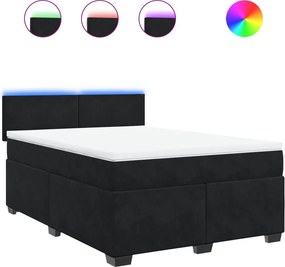 vidaXL Κρεβάτι Boxspring με Στρώμα Μαύρο 140x190 εκ. Βελούδινο
