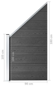 Σετ Πάνελ Περίφραξης Μαύρο 1484 x (105-186) εκ. από WPC - Μαύρο