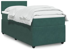 vidaXL Κρεβάτι Boxspring με Στρώμα Σκούρο Πράσινο 90x190 εκ. Βελούδινο