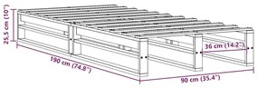 Σκελετός Κρεβατιού Χωρίς Στρώμα 90x190 εκ Μασίφ Ξύλο Πεύκου - Καφέ