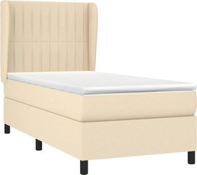 vidaXL Κρεβάτι Boxspring με Στρώμα Κρεμ 100 x 200 εκ. Υφασμάτινο