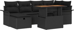 vidaXL Σετ Καναπέ Κήπου 7 pcs Μαύρο συνθετικό ρατάν