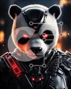 Intra Συλλεκτικό Ξύλινο Παζλ Plywood  4mm - Cybernetic Panda με κόκκινα μάτια Σε Ξύλινο Κουτί - Διαστάσεις: 10x10 cm – 25 κομμάτια