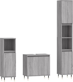 vidaXL Σετ Επίπλων Μπάνιου 3 Τεμαχίων Γκρι Sonoma Επεξεργασμένο Ξύλο