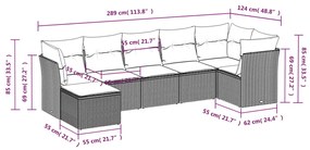 vidaXL Σαλόνι Κήπου Σετ 7 Τεμαχίων Γκρι Συνθετικό Ρατάν με Μαξιλάρια