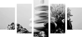 Εικόνα 5 μερών Πέτρες Ζεν με κοχύλια σε μαύρο & άσπρο