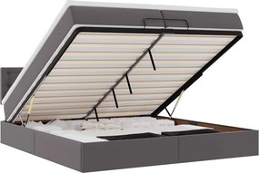 VidaXL Οθωμανικό κρεβάτι με στρώματα & LEDs Γκρι Faux Leather