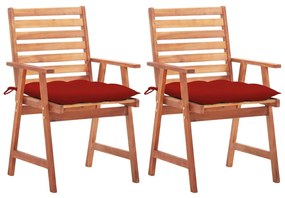 Καρέκλες Τραπεζαρίας Εξ. Χώρου 2 τεμ. Ξύλο Ακακίας με Μαξιλάρια - Κόκκινο