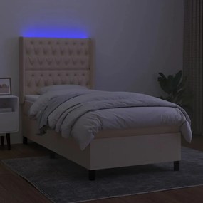 vidaXL Κρεβάτι Boxspring με Στρώμα &amp; LED Κρεμ 90x190 εκ. Υφασμάτινο