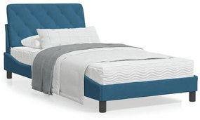 Κρεβάτι με Στρώμα Μπλε 100x200 εκ. Βελούδινος