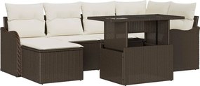 vidaXL Σετ Καναπέ Κήπου με μαξιλάρι 7 pcs Καφέ Πολυ ράταν