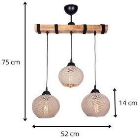Φωτιστικό οροφής Sirmione Megapap E27 ξύλινο - σχοινί τρίφωτο χρώμα μπεζ - φυσικό 49x17x75εκ.