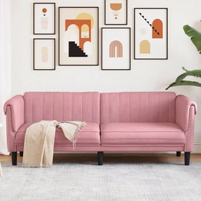 Καναπές Τριθέσιος Ροζ Βελούδινος