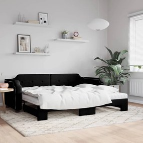Καναπές Κρεβάτι Συρόμενος Μαύρο 100x200εκ. Υφασμάτινος Στρώματα - Μαύρο