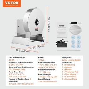 VEVOR Electric Vegetable Slicer, 0-0.5&quot;/0-12mm Thickness Adjustable Commercial Slicer Machine, Convertible to Manual, Stainless Steel Food Cutter Slicing Machine, Large Feed Port for Potato, Tomato