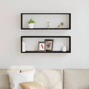 vidaXL Ράφι Τοίχου με ράφι Επιτοίχιο 2 pcs Μαύρη Δρυς 80 x 15 x 26 εκ.