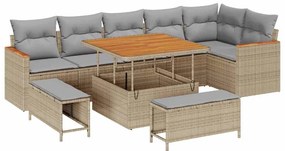 vidaXL Σετ Καναπέ Κήπου με μαξιλάρι 9 pcs Μπεζ Πολυ ράταν