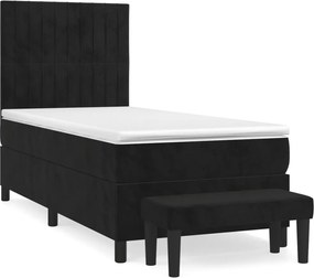 vidaXL Κρεβάτι Boxspring με Στρώμα Μαύρο 100x200 εκ. Βελούδινο