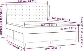 vidaXL Κρεβάτι Boxspring με Στρώμα Σκούρο Γκρι 160x200 εκ Υφασμάτινο