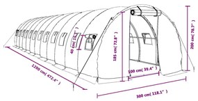 Θερμοκήπιο Πράσινο 36 μ² 12 x 3 x 2 μ. με Ατσάλινο Πλαίσιο - Πράσινο