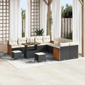 vidaXL Σετ Καναπέ Κήπου 13 pcs Μαύρο και κρεμ 90 x 55 x 71 cm