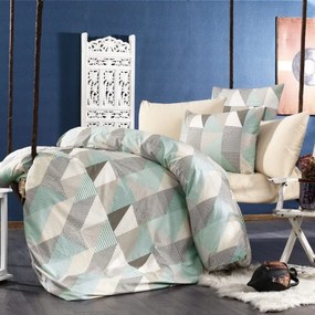 Σετ Σεντόνια Υπέρδιπλα Flannel Geometrical 330 Green-Beige 2x(220x240) + 2x(50x70) - Dimcol