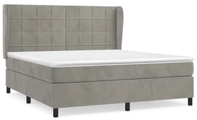 Κρεβάτι Boxspring με Στρώμα Ανοιχτό Γκρι 180x200 εκ. Βελούδινο - Γκρι