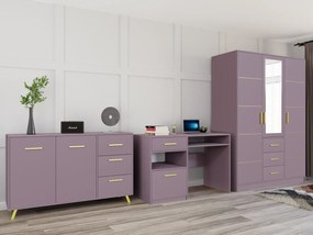 Σετ επίπλων Honolulu A108 (Μωβ), 411x200x58cm, Μωβ, Πλαστικοποιημένη μοριοσανίδα, Πόρτες ντουλάπας: Με μεντεσέδες, Καθρέφτης, Πόδια: Πλαστική ύλη