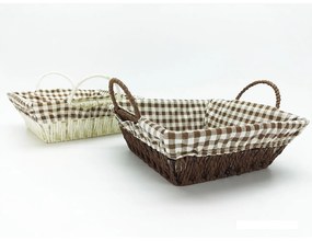 Καλάθι Τετράγωνο Καφέ/Λευκό Ύφασμα/Ξύλο 22x22x8cm 2Τμχ