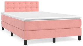 vidaXL Κρεβάτι Boxspring με Στρώμα Ροζ 120x200 εκ. Βελούδινο