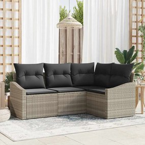 vidaXL Σετ Εξωτερικής Τραπεζαρίας 4 Τεμαχίων με Μαξιλάρια, Ανοιχτό Γκρι Πολυ Ράτταν
