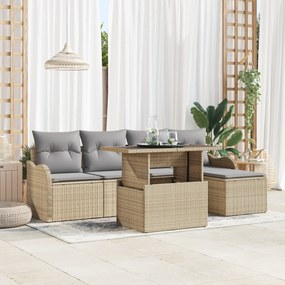 vidaXL Σετ Καναπέ Κήπου 6 τεμαχίων με Μαξιλάρια Μπεζ Πολυ Ρατάν