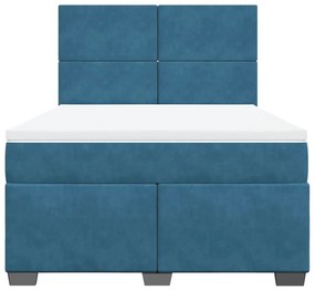 Κρεβάτι Boxspring με Στρώμα Μπλε 140x190 εκ. Βελούδινο - Μπλε