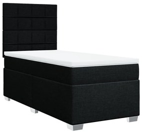 Κρεβάτι Boxspring με Στρώμα Μαύρο 90x200 εκ. Υφασμάτινο - Μαύρο