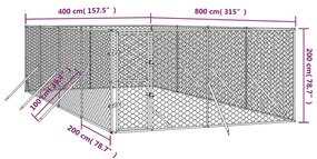 vidaXL Κλουβί Σκύλου Εξωτερ. Χώρου Ασημί 4x8x2 μ. από Γαλβαν. Ατσάλι