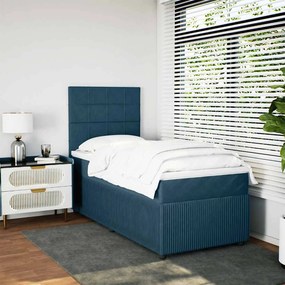 vidaXL Κρεβάτι Boxspring με Στρώμα Μπλε 90x200 εκ. Βελούδινο