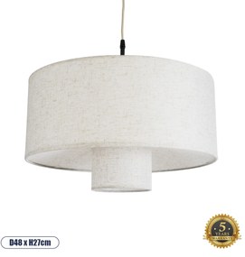 02226 GloboStar® MARIGOLD 02226 Boho Κρεμαστό Φωτιστικό Καπέλο Μονόφωτο 1 x E27 IP20 Λευκό Ύφασμα - Μ48 x Π48 x Υ27cm