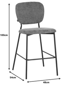 Σκαμπό μπαρ Cathair pakoworld μπουκλέ ύφασμα σε γκρι απόχρωση με μαύρα μεταλλικά πόδια 48x54x100εκ