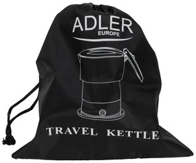 Τουριστικός ηλεκτρικός βραστήρας Adler AD 1377, 600W, 0,6 l, Αναδιπλούμενο σώμα σιλικόνης, Προστασία υπερθέρμανσης, Ένδειξη φωτός, Γκρι/Μαύρο