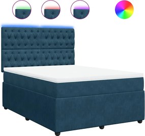 vidaXL Κρεβάτι Boxspring με Στρώμα Μπλε 140x200 εκ. Βελούδινο