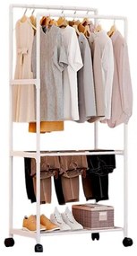 Τροχήλατη Κρεμάστρα Δαπέδου με Ράφι Παπουτσιών Λευκό