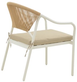 Πολυθρόνα Jerqui wicker rattan φυσικό-μεταλλικό εκρού πόδι-μπεζ μαξιλάρι 60x64x78εκ