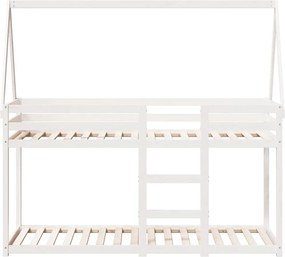 vidaXL Κουκέτα με Οροφή Λευκό 90x190 εκ. από Μασίφ Ξύλο Πεύκου