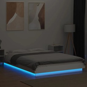 vidaXL Πλαίσιο Κρεβατιού με Φώτα LED Λευκό 140x200 εκ. Επεξ. Ξύλο