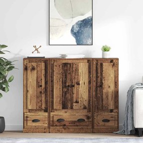 vidaXL Highboard με συρτάρι 3 pcs Παλιό Ξύλο Επεξεργασμένο ξύλο