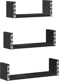 vidaXL Ράφια Τοίχου 3 τεμ. Μαύρο από Επεξ. Ξύλο